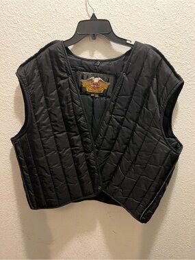 Harley-Davidson Black Quilted Snap Vest with Embroidered Patch